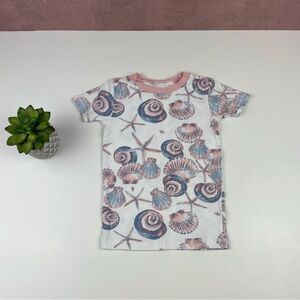 Burt's Bees Kids Pink White Seashell Beach Tee Shirt Short Sleeve Girl 4T